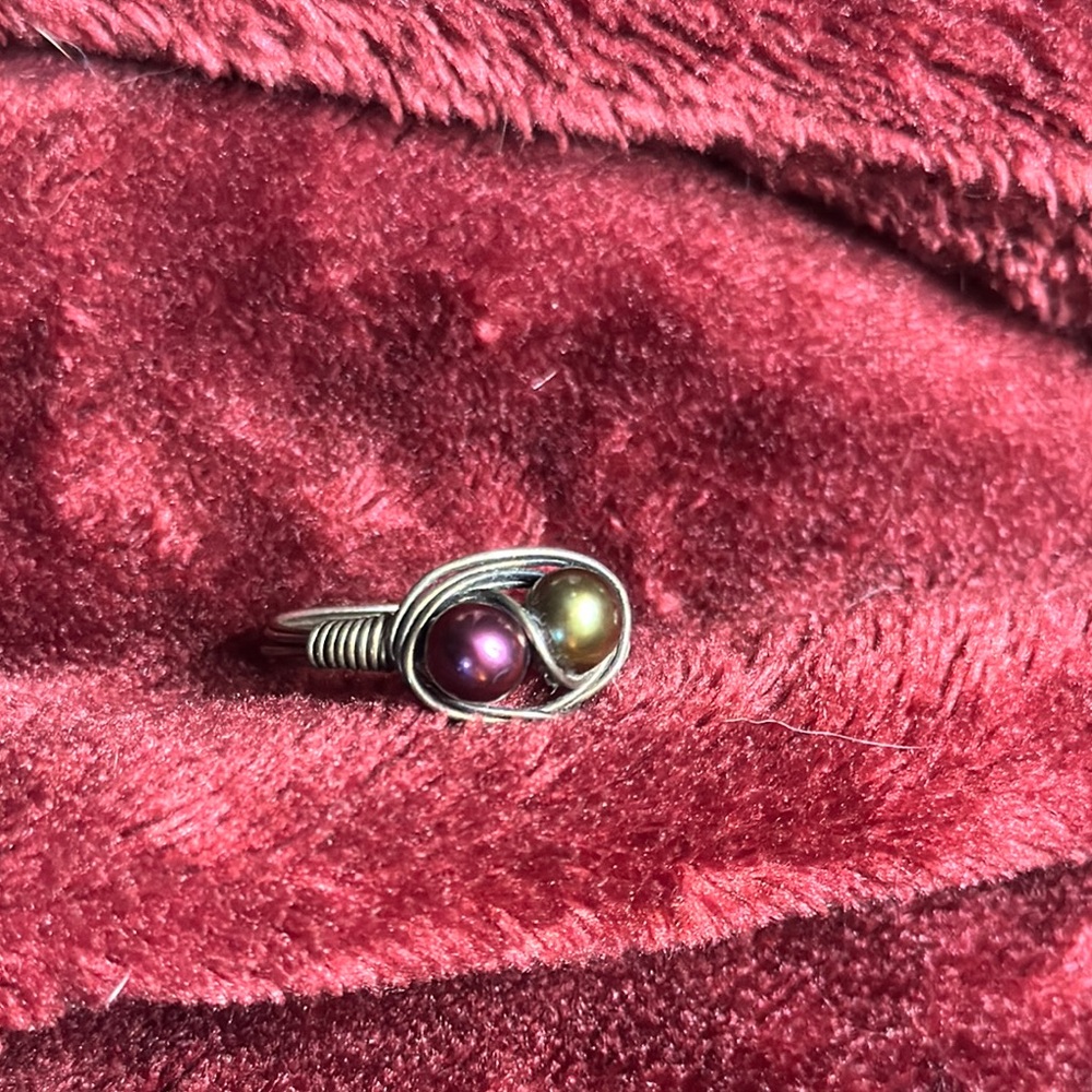 Wire Wrapped Dual Pearl Ring